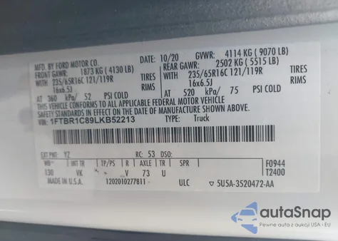 2020 Ford Transit-250 from USA, damaged, VIN 1FTBR1C89LKB52213